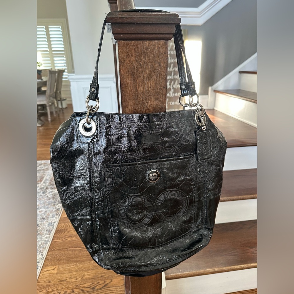 Coach Vintage Bag Alex Black Patent Leather Tote Shoulder Bag Purse